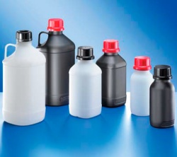 Бутыль Kautex узкогорлая 500 мл, HDPE, Ø 45 мм, черный цвет, без крышки, с допуском ООН