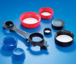 Крышка винтовая Kautex, PP, с защитным кольцом и вставкой из PE пены, красная, Ø 45 мм, для широкогорлых бутылей объемом 250/350 мл