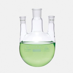 Колба круглодонная трехгорлая ISOLAB 500 мл, шлифы параллельные: центральный NS29/32, два боковых NS14/23, стекло