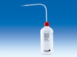 Промывалка VITLAB безопасная, 1000 мл, узкое горло, маркировка "Distilled water", PE-LD, с винтовой крышкой из PP