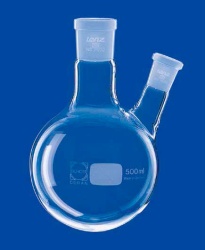 Колба двухгорлая круглодонная Lenz 100 мл, боковой шлиф NS29/32 под углом 20° к центральному NS29/32, стекло