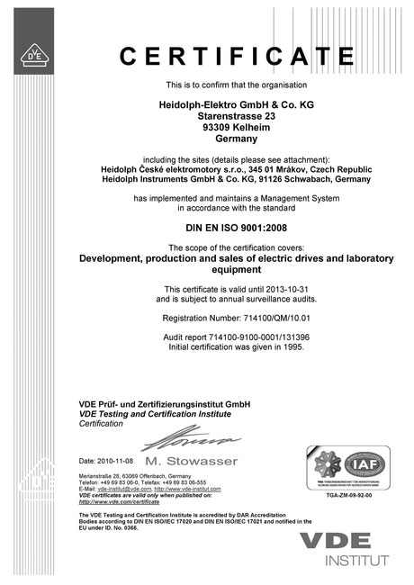 Сертификат Heidolph ISO 9001:2008 Сертификат Heidolph ISO 9001:2008