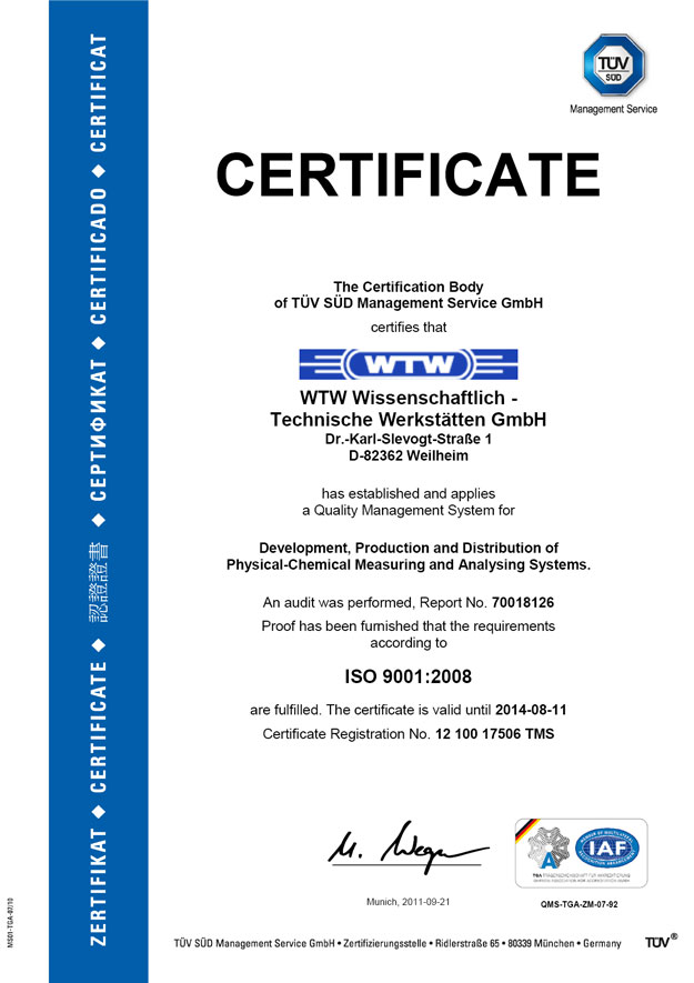Сертификат WTW 2012 ISO 9001:2008 Сертификат WTW 2012 ISO 9001:2008