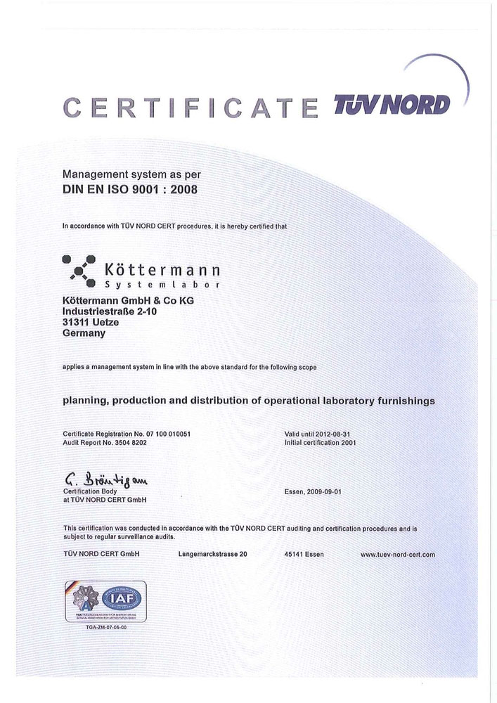 Сертификат Köttermann ISO 9001:2008 Сертификат Köttermann ISO 9001:2008