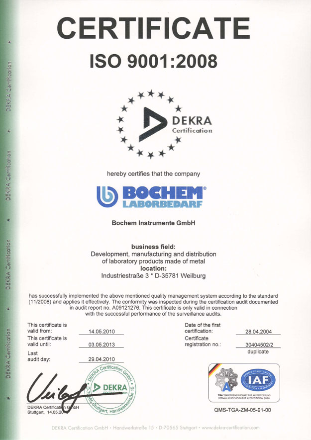 Сертификат Bochem ISO 9001:2008 Сертификат Bochem ISO 9001:2008