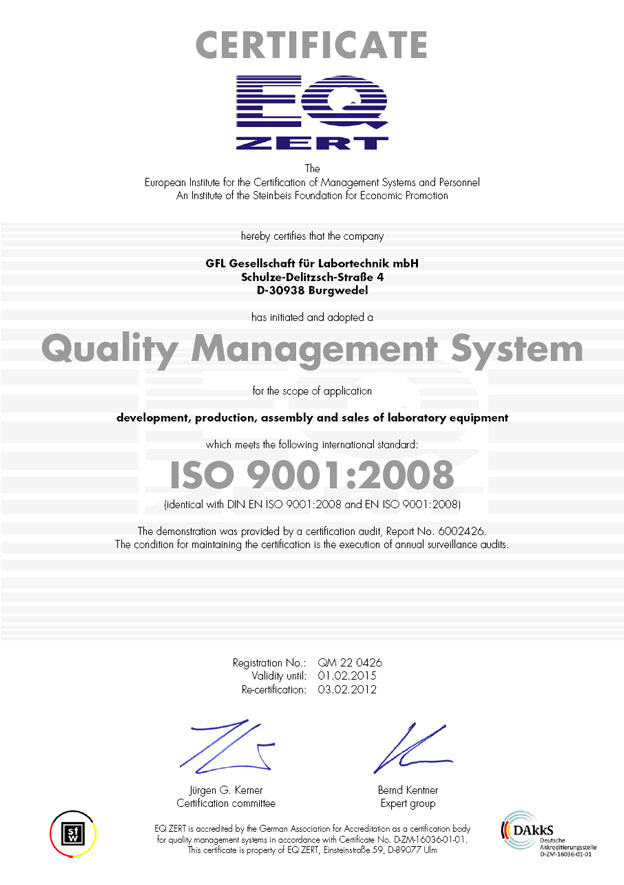 Сертификат GFL ISO 9001:2008 Сертификат GFL ISO 9001:2008
