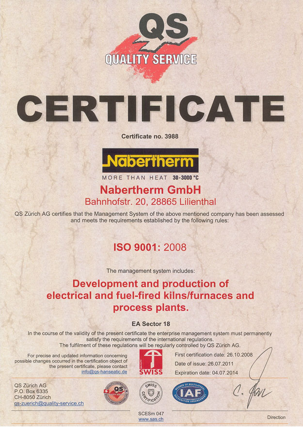 Сертификат Nabertherm ISO 9001:2008 Сертификат Nabertherm ISO 9001:2008